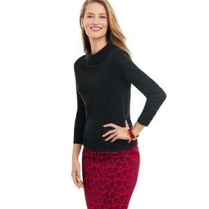 Talbots Sabrino Pure Merino Wool Button Cuff Black Sweater Size PL